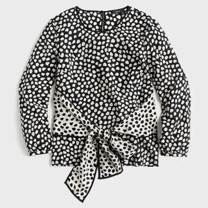 J Crew Tie-front silk top in pebble print